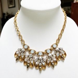 J Crew rhinestone opal crystal gold statement necklace